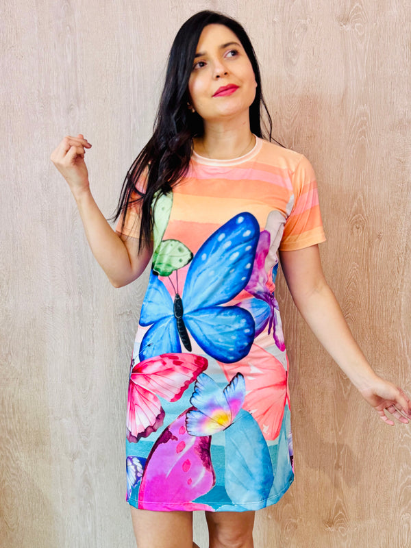 Vestido básico rayas mariposas