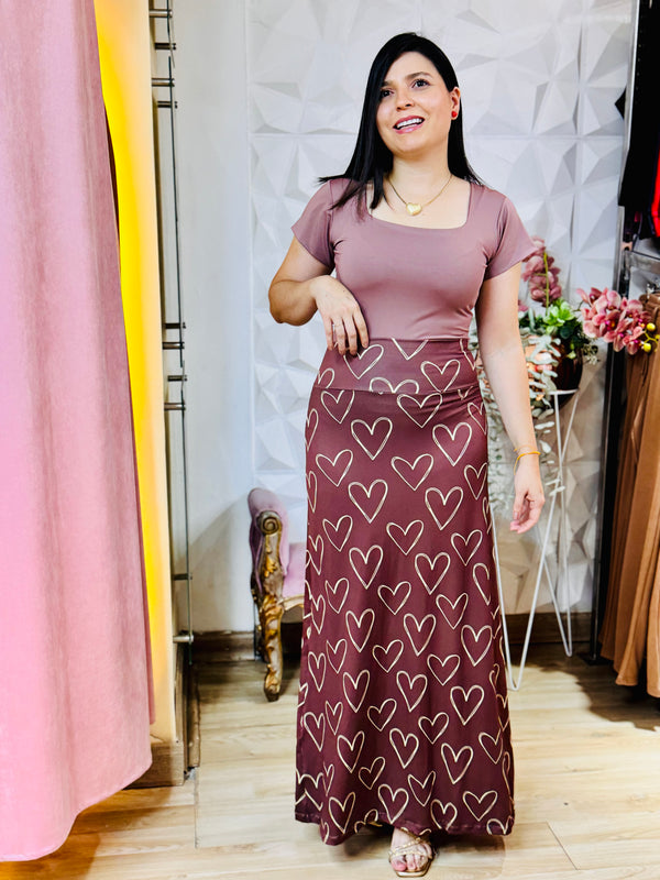 FALDA CORAZÓN CAFÉ