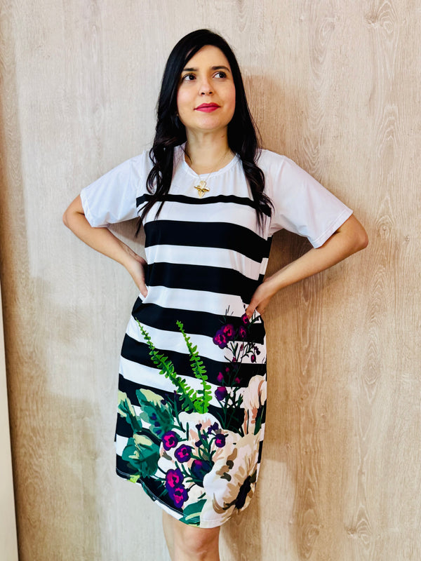 Vestido básico rayas flores