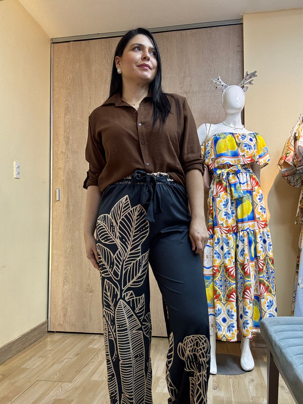 Pantalón alba negro con crema