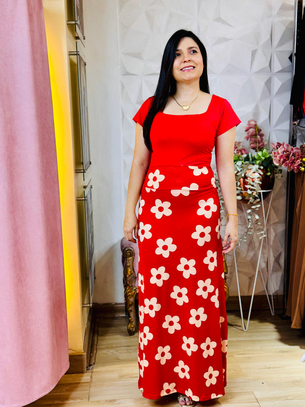 FALDA FLOR ROJA
