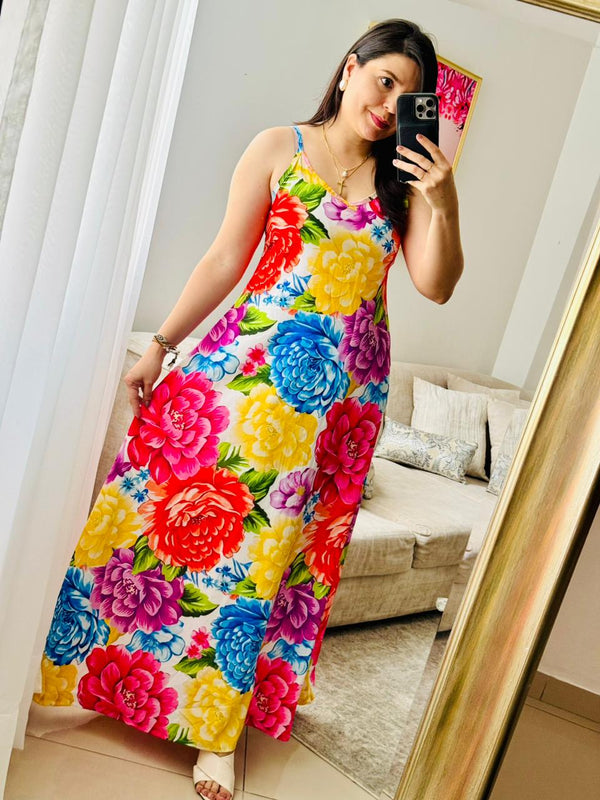 VESTIDO TIRAS FLORES COLORIDAS