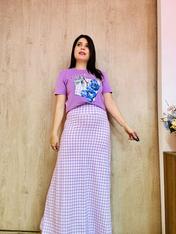 FALDA CUADROS LILA