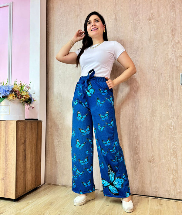 Pantalon tropical jeans mariposas azules