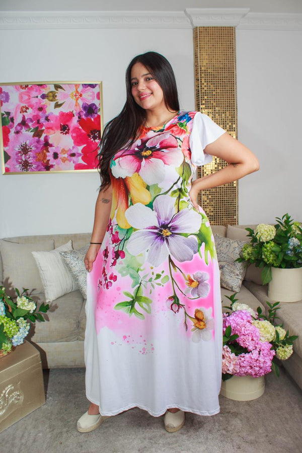 VESTIDO LARGO FLORES COLORIDAS