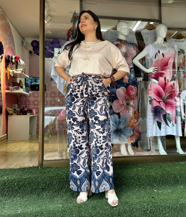 Pantalón Alba Azul con camel