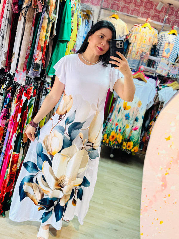 VESTIDO LARGO FLOR BLANCA