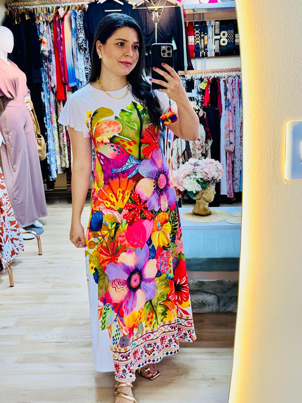 VESTIDO LARGO FLORES COLORIDAS
