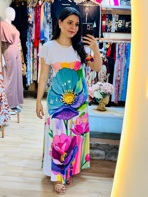 VESTIDO LARGO FLORES COLORIDAS