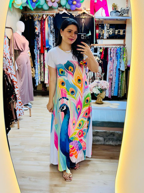 VESTIDO LARGO PAVO REAL