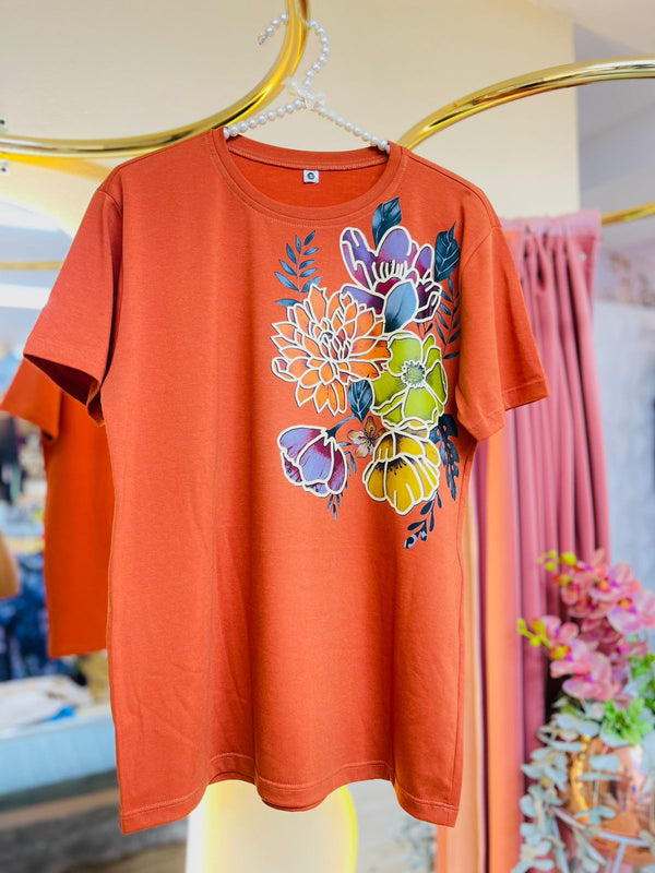 CAMISETA  FLOR TERRACOTA